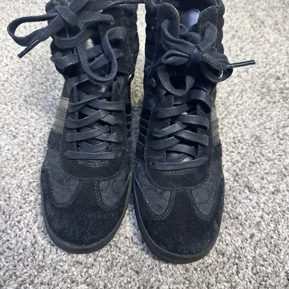 Coach Alara Women's Black Signature Jacquard & Suede Hidden Wedge Sneakers 7M - Picture 8 of 9